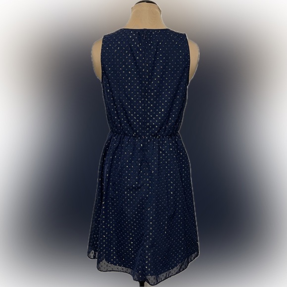 J. Crew Sleeveless Navy Gold Polka Dot Dress - Picture 2 of 5